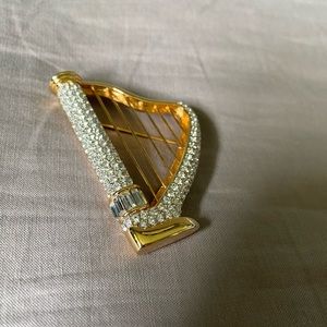 Swarovski Crystal Harp Brooch, 22kt gold plated
